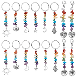 Смешанные камни 24шт 8 стили натуральные драгоценные камни чипсы подвески украшения, с подвеской смешанной формы из сплава и застежками в виде клешней лобстера и железными разъемными кольцами для ключей, 90~93 мм, 3 шт / стиль