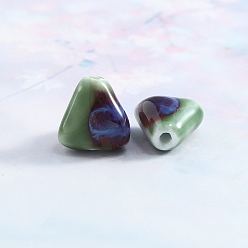 Темный Морско-зеленый Фарфоровые бусины ручной работы, для украшения браслетов/ожерельев и материалов для поделок, треугольные, темно-зеленый, 16x15.5x8.5 мм, отверстие : 2.5 мм