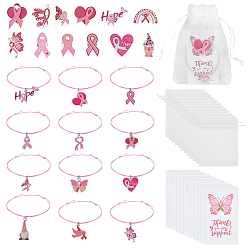 Pink 48комплекты из полиэфирных и эмалевых браслетов и брошей из сплава, разнообразные, розовые, 158~170 мм