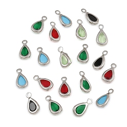 Teardrop 304 подвески из нержавеющей стали и стекла, цвет нержавеющей стали, очарование слезы, 9x5x2 мм, отверстие : 1.2 мм