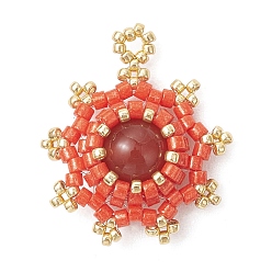 Красный Натуральный сердолик (окрашенный и подвергнутый термической обработке) с подвесками из стеклянного бисера., солнечные чары, красные, 25.5x22x8.5 мм, отверстие : 2 мм