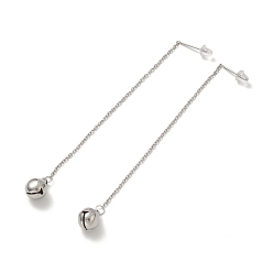 Stainless Steel Color Tarnish Resistant 304 Stainless Steel Long Chain with Small Bell Dangle Stud Earrings for Women, Stainless Steel Color, 106x1.2mm, Pin: 0.7mm