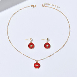 (123L) Белый крем непрозрачный блеск Наборы подвесок и сережек-гвоздиков из цинкового сплава с кристаллами, стразами и акрилом., золотые, плоские круглые с звезды шаблон, огнеупорный кирпич, колье: 17.72 дюйм (45 см)