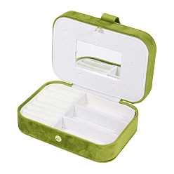 Желто-Зеленый Прямоугольный бархатный органайзер для ювелирных изделий, коробки для хранения украшений, с зеркалом внутри, для сережек, Кольца, Браслеты, , желто-зеленый, 16x11x5 см