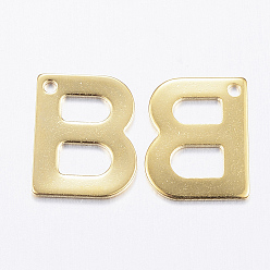 Letter B 304 Stainless Steel Charms, Letter, Initial Charms, Real 18k Gold Plated, Letter.B, 11x6~12x0.8mm, Hole: 1mm