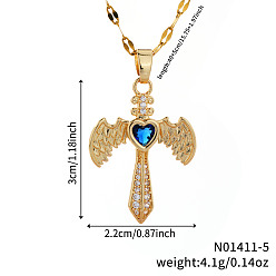 Капри Синий Ожерелья с подвеской в виде меча в стиле ретро хип-хоп из латуни, полностью украшенные стразами, в форме сердца и крыла для женщин, золотые, Капри синий, 15.75 дюйм (40 см)