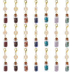Золотой 7 Чакра натуральный красный авантюрин, красная яшма, зеленый авантюрин, тигровый глаз, синтетическая бирюза, аметист и лазурит в стеклянной бутылке желаний подвеска украшения, Сплав с застежками, золотые, 75~78 мм, 7 стили, 3 шт / стиль, 21 шт / комплект