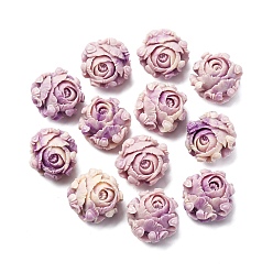 Фиолетовый Резные бусины из синтетического коралла, цветок, фиолетовые, 22x20x12.5 мм, отверстие : 1.2 мм