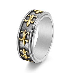 Античное Золото Вращающиеся вращающиеся кольца из нержавеющей стали, Широкие кольца в форме Флер де Лис для женщин и мужчин, античное золото , 9 мм, размер США 8 (18.1 мм)