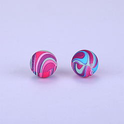 Deep Pink Printed Round Silicone Focal Beads, Deep Pink, 15x15mm, Hole: 2mm