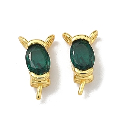 Темно-Зеленый Латунные подвески-булавки с одиночными кубическими циркониями, украшенные бриллиантами., овальные, без кадмия и без свинца, стойки покрытие, долговечный, золотые, темно-зеленый, 13x7.5x5 мм, отверстие : 1.6 мм, штифты : 1x4 мм
