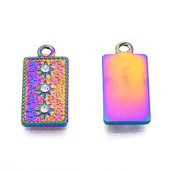 Rainbow Color 304 подвески из нержавеющей стали, с кристально горный хрусталь, прямоугольник со звездой, Радуга цветов, 20.5x10x2.5 мм, отверстие : 1.6 мм