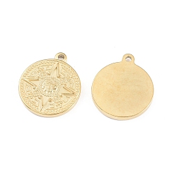 Золотой 304 подвески из нержавеющей стали, плоский круг с рисунком майя, золотые, 23.4x20.2x2.5 мм, отверстие : 2 мм