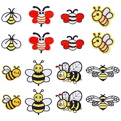 (52) Непрозрачная лаванда 16 шт. 8 стили пчелы термонаклейки на ткань, полиэстер пришить вышивку аппликации, швейные украшения, разноцветные, 23.5~73x28.5~70x1.5~2 мм