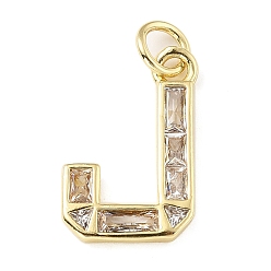 Letter J Латунные микро проложить кубического циркония подвески, письмо амулеты, с прыгающим кольцом, реальный 18 k позолоченный, буква J, 16.5x10.5x2 мм, отверстие : 3.5 мм