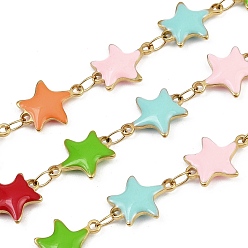 Настоящее золото 18K 304 Цепи из нержавеющей стали с эмалированными звездами, пайки, ионное покрытие (ip), без свинца, без кадмии и без никеля, реальный 18 k позолоченный, 12.5x10x2.7 мм