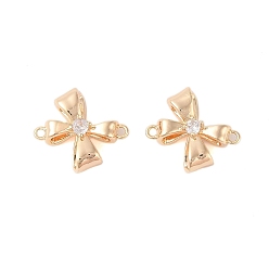 Настоящее золото 18K Подвески из латуни и прозрачного стекла, бантом ссылки, без кадмия, без никеля и без свинца, реальный 18 k позолоченный, 12x15.5x5.5 мм, отверстие : 1.2 мм