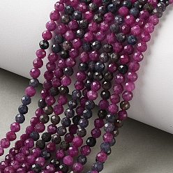 Смешанные камни Натуральный красный корунд / рубиновый и сапфировый бисер, граненые, круглые, 3~3.5 мм, отверстие : 0.6 мм, около 111~113 шт / нитка, 14.80''~14.96'' (37.6~38 см)