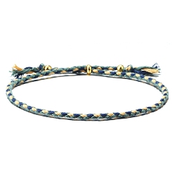 Marine Blue Cotton Cord Braided Adjustable Bracelets, with Brass Bead, for Men and Women, Marine Blue, Inner Diameter: 2-3/8 inch(6cm)