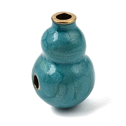 Teal 304 Stainless Steel Enamel Beads, Vase Shape, 3 Hole Guru Beads, Golden, Teal, 19x11.5x12mm, Hole: 2.5mm