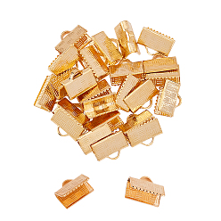 Doré  304 extrémités à sertir du ruban en acier inoxydable, rectangle, or, 7x10mm, Trou: 3x1mm, 24 pcs / boîte