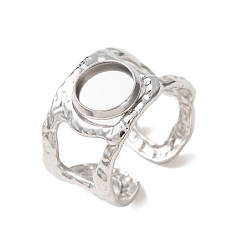 Stainless Steel Color Hammered 304 Stainless Steel Cuff Ring Components, Round Pad Ring Setting, Stainless Steel Color, 13mm,18mm, Tray Size: 8mm