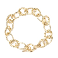 Золотой Браслеты-цепочки из овальных звеньев с текстурой из латуни для женщин, с 304 фурнитурой из нержавеющей стали, золотые, 7-7/8 дюйм (20 см)