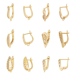 Настоящее золото 18K Латунные серьги-кольца из прозрачного кубического циркония, без свинца, без никеля и без кадмия, реальный 18 k позолоченный, 18~22x9~14x3.5~12.5 мм, отверстие : 1.2~1.6 мм, штифты : 0.8~1 мм