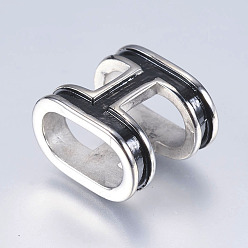 Stainless Steel Color Leather Bracelet Findings Smooth Surface 304 Stainless Steel Enamel Slide Charms Beads, with Enamel, Rectangle, Stainless Steel Color, 14x16x10mm, Hole: 6.5x12mm