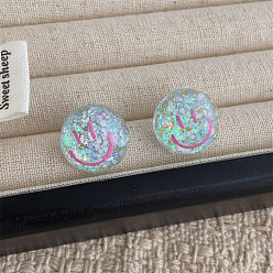 Светло-Голубой Прозрачные акриловые серьги-гвоздики в виде улыбающегося лица с пайетками, Небесно-голубой, 18 мм