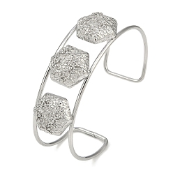 Шестиугольник Не тускнеет 304 браслеты-манжеты из нержавеющей стали с широкой текстурой, шестиугольник, 2-1/2~2-3/4 дюйм (6.5~7 см) x 1-7/8 дюйм (4.7 см)