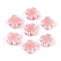 Pink Фарфоровые бусины ручной работы, Четыре листа клевера, яркие глазированный фарфор, розовые, 11.5~12x11.5~12x5.5~6 мм, отверстие : 1.8~2 мм
