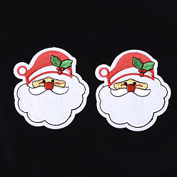 White Computerized Embroidery Cloth Iron On Patches, Costume Accessories, Appliques, Father Christmas, White, 70x65x1.5mm