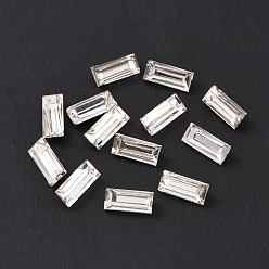 Crystal Glass Rhinestone Cabochons, Pointed Back & Silver Back Plated, Rectangle, Crystal, 7x3x2mm