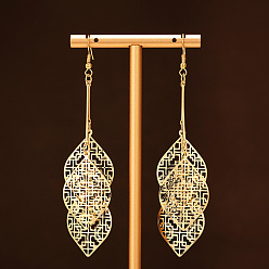 Лист Сплав мотаться серьги, с железными крюками серьги, золотые, лист, 95x26 мм