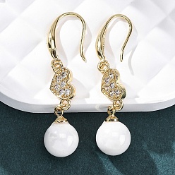 Настоящее золото 18K Латунь микро проложить кубического циркония серьги мотаться, с ABS имитации жемчуга, стойки покрытие, долговечный, без свинца и без кадмия, сердце и круглый, реальный 18 k позолоченный, 45x9.5 мм