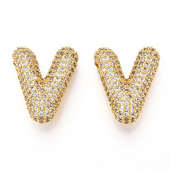 Letter V Латунные микро проложить кубического циркония подвески, алфавит, Буква V, 17x22x8.5 мм, отверстие : 4~4.5x2.5~2.8 мм