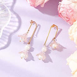 Золотой 304 серьги-гвоздики в форме цветка из нержавеющей стали и стекла, с имитацией жемчуга, латуни и акрила, золотые, 67.5x14 мм