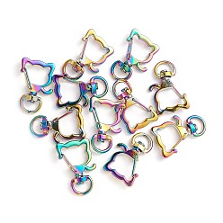 Rainbow Color Поворотные застежки-лобстеры из сплава, поворотный карабин-лобстер, форма кошки, Радуга цветов, 34x23x5.5 мм, отверстие : 4x9.5 мм
