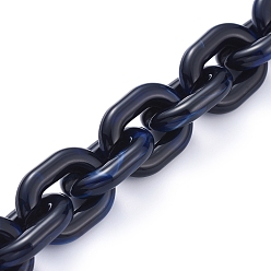 Dark Blue Transparent Acrylic Handmade Cable Chain, Oval, Dark Blue, 23.5x18x5mm, about 39.37 inch(1m)/strand