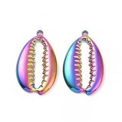 Rainbow Color Ионное покрытие (ip) 304 подвески из нержавеющей стали, шарм из ракушек, Радуга цветов, 27x15x2.5 мм, отверстие : 1.2 мм
