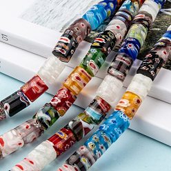 Mixed Color Column Handmade Millefiori Glass Beads, Mixed Color, 11~12x10mm, Hole: 1.5mm, about 32pcs/strand, 14.9 inch