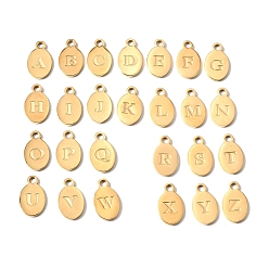 Золотой 26 шт. 304 подвески из нержавеющей стали, овальный кулон с буквами от А до Я, золотые, 16x9.5x1.5 мм, отверстие : 2.5 мм