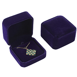 Полуночно-синий Квадратные бархатные шкатулки для украшений с подвеской, темно-синий, 7x7x4 см