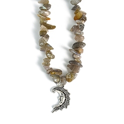 Labradorite Natural Labradorite  Necklaces, with Alloy Charms, Moon Face, 14.57 inch(37cm)