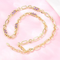 Фиолетовый 7 мм латунная цепочка с фиаро и инкрустацией кубическим цирконием, без кадмия и без свинца, стойки покрытие, долговечный, реальный 18 k позолоченный, фиолетовые, 18.11 дюйм (46 см)