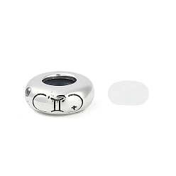 Близнецы 925 Европейские бусины из стерлингового серебра с разноцветными кубическими цирконами, шариков Rondelle, Близнецы, 9.5x3.5 мм, отверстие : 4.5 мм