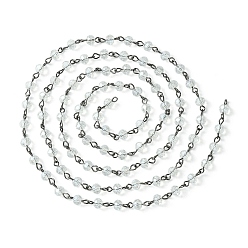 Clear Handmade Glass Beaded Chains for Necklaces Bracelets Making, with Gunmetal Tone Brass Eye Pin, Unwelded, Clear, 39.3 inch, about 92pcs/strand