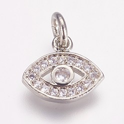 Платина Латунные микро проложить кубического циркония прелести, лошадиный глаз , платина, 9.5x11x2 мм, отверстие : 3 мм