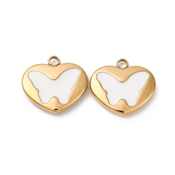 Настоящее золото 14K 304 из нержавеющей стали шармы эмали, сердце с подвесками в виде бабочек, реальный 14 k позолоченный, 14x15x3 мм, отверстие : 2 мм